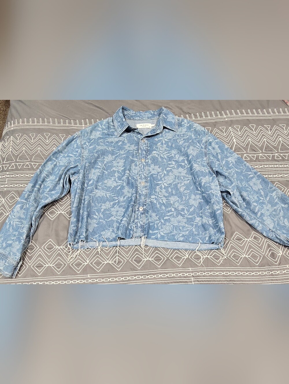 Rag & Bone Floral Cropped Button Front Denim Shirt Size Small